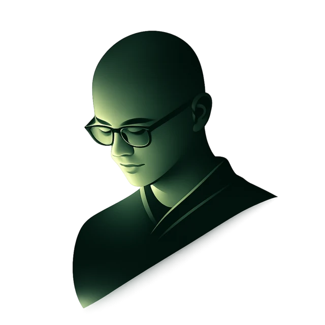 Retrato ilustrado de Miguel Bracamontes, con gafas, en tonos verdes.